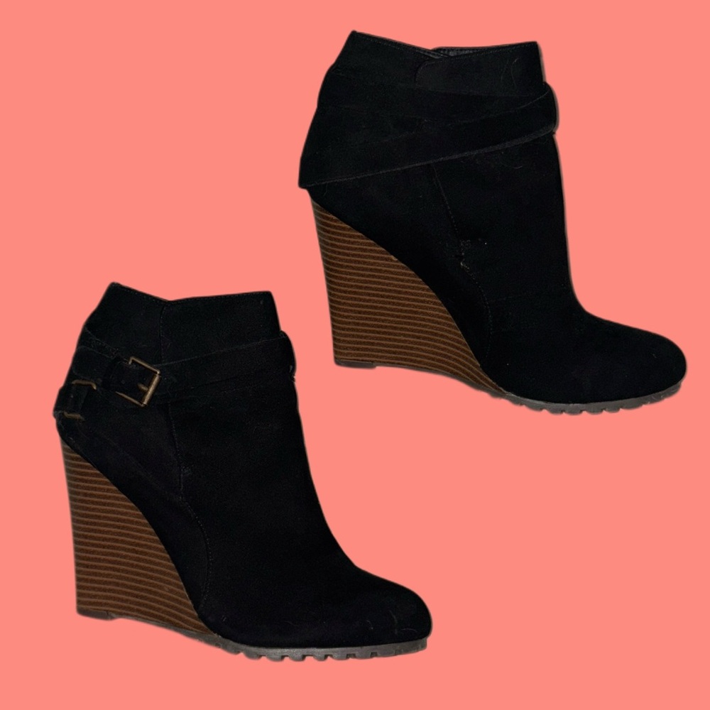 Black Suede Wedge Booties